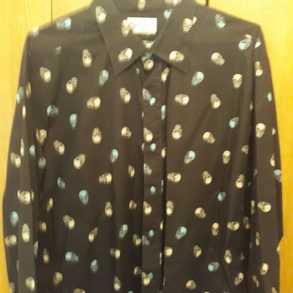 Custom design shirt.Black. Skeleton with blue pearl buttons Size 2XLT. - Picture 2 of 3